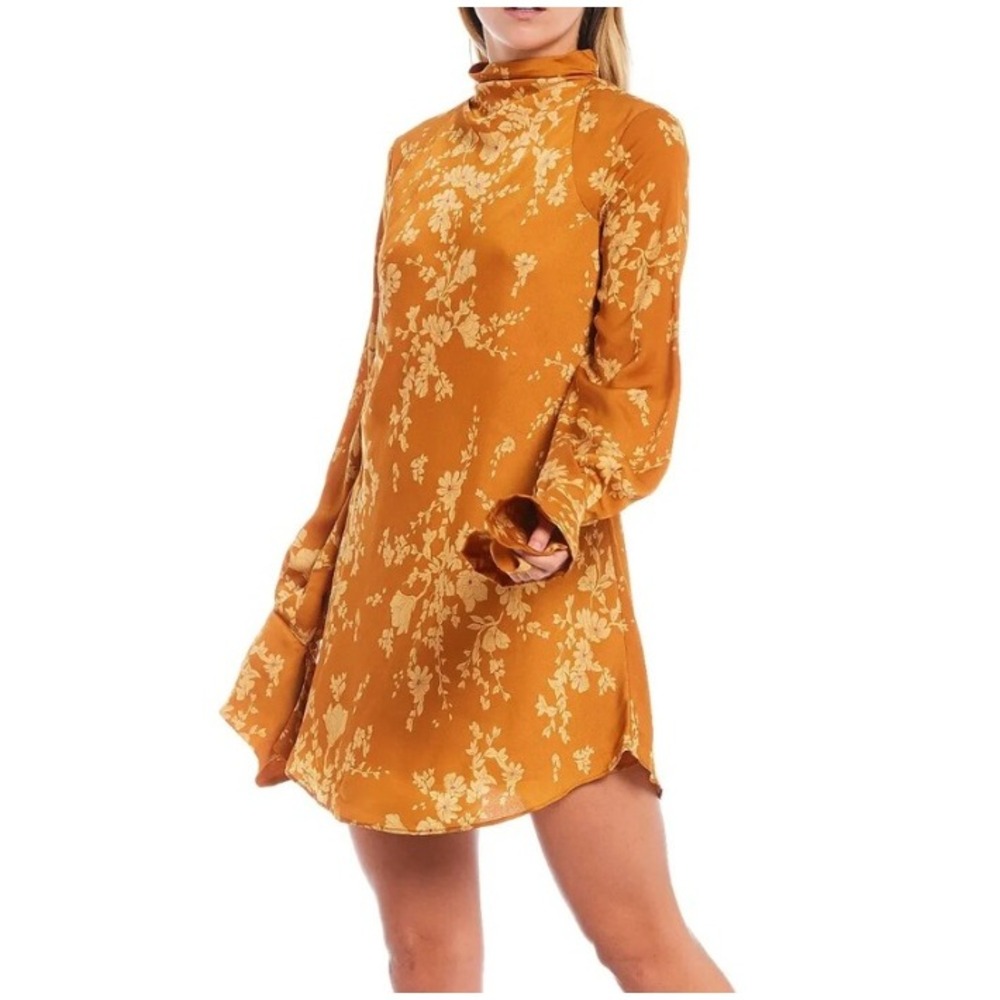 Free People Aries Long Sleeve Open Back Floral Mini Dress in Yellow sz XS